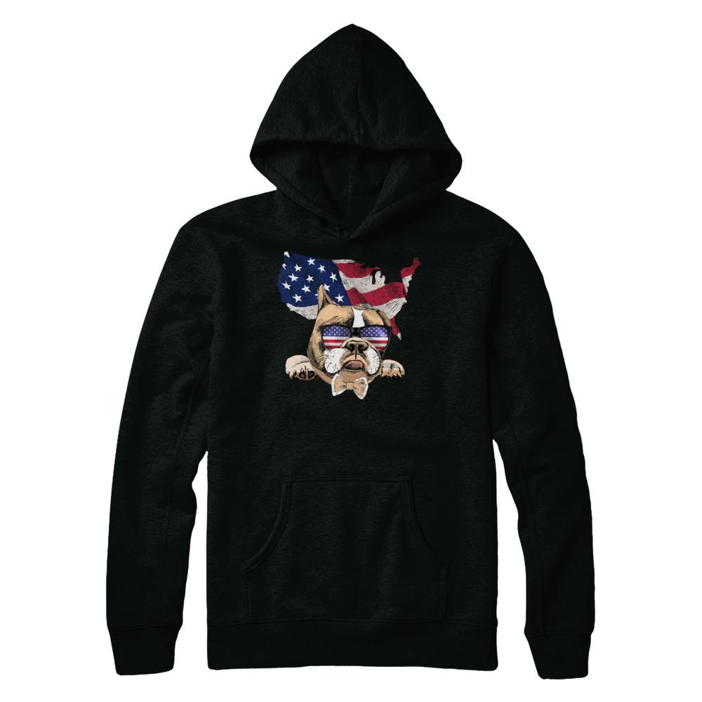 Funny Patriot Bulldog Dog 4Th Of July American Flag-T-Shirt & Hoodie-Pullover Hoodie-Black