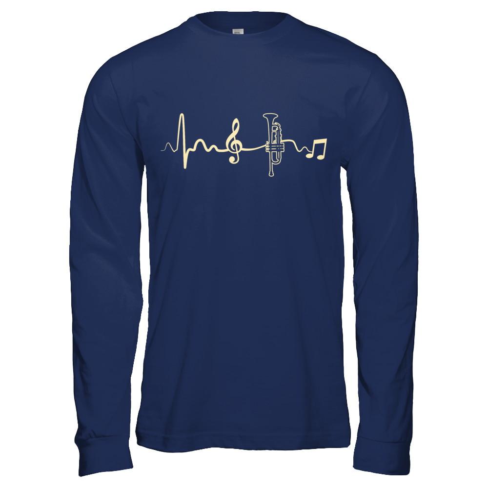 Trumpet Heartbeat Musician-T-Shirt & Hoodie-Long Sleeve T-Shirt-Navy