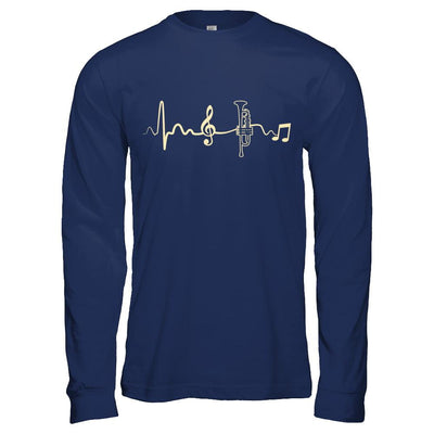 Trumpet Heartbeat Musician-T-Shirt & Hoodie-Long Sleeve T-Shirt-Navy