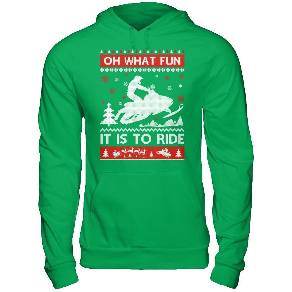 Snowmobile Sweater Christmas Oh What Fun It Is To Ride-T-Shirt & Hoodie-Pullover Hoodie-Irish Green