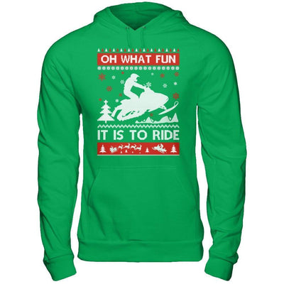 Snowmobile Sweater Christmas Oh What Fun It Is To Ride-T-Shirt & Hoodie-Pullover Hoodie-Irish Green