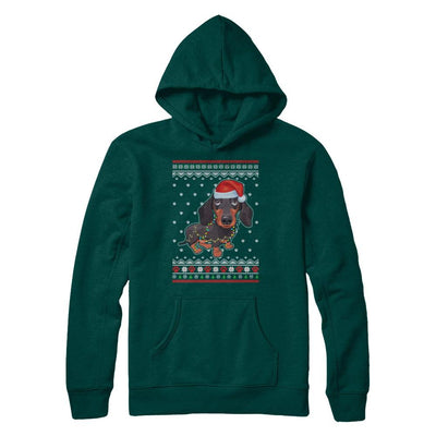 Dachshund Christmas Ugly Sweater Lights Dog Xmas Gift-T-Shirt & Sweatshirt-Pullover Hoodie-Deep Forest