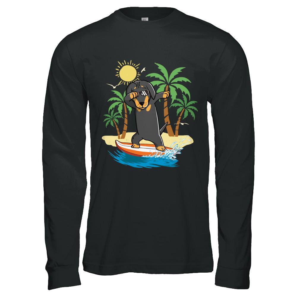 Summer Vacation Dabbing Dachshund Surfing Surfboard Gift-T-Shirt & Hoodie-Long Sleeve T-Shirt-Black