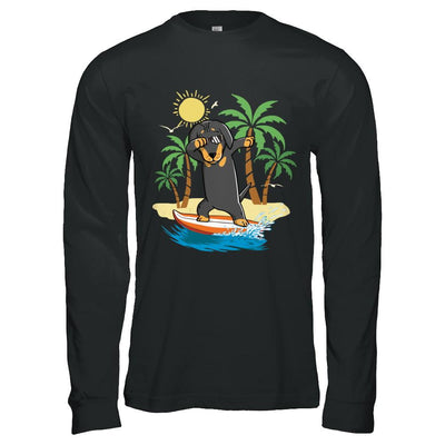 Summer Vacation Dabbing Dachshund Surfing Surfboard Gift-T-Shirt & Hoodie-Long Sleeve T-Shirt-Black