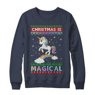 Christmas Is Magical Unicorn Ugly Christmas Sweater-T-Shirt & Sweatshirt-Crewneck Sweatshirt-Navy