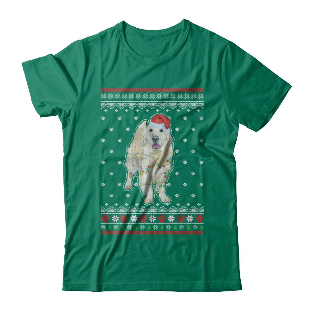 Golden Retriever Christmas Ugly Sweater Lights Dog Xmas Gift-T-Shirt & Sweatshirt-Classic T-Shirt-Kelly Green