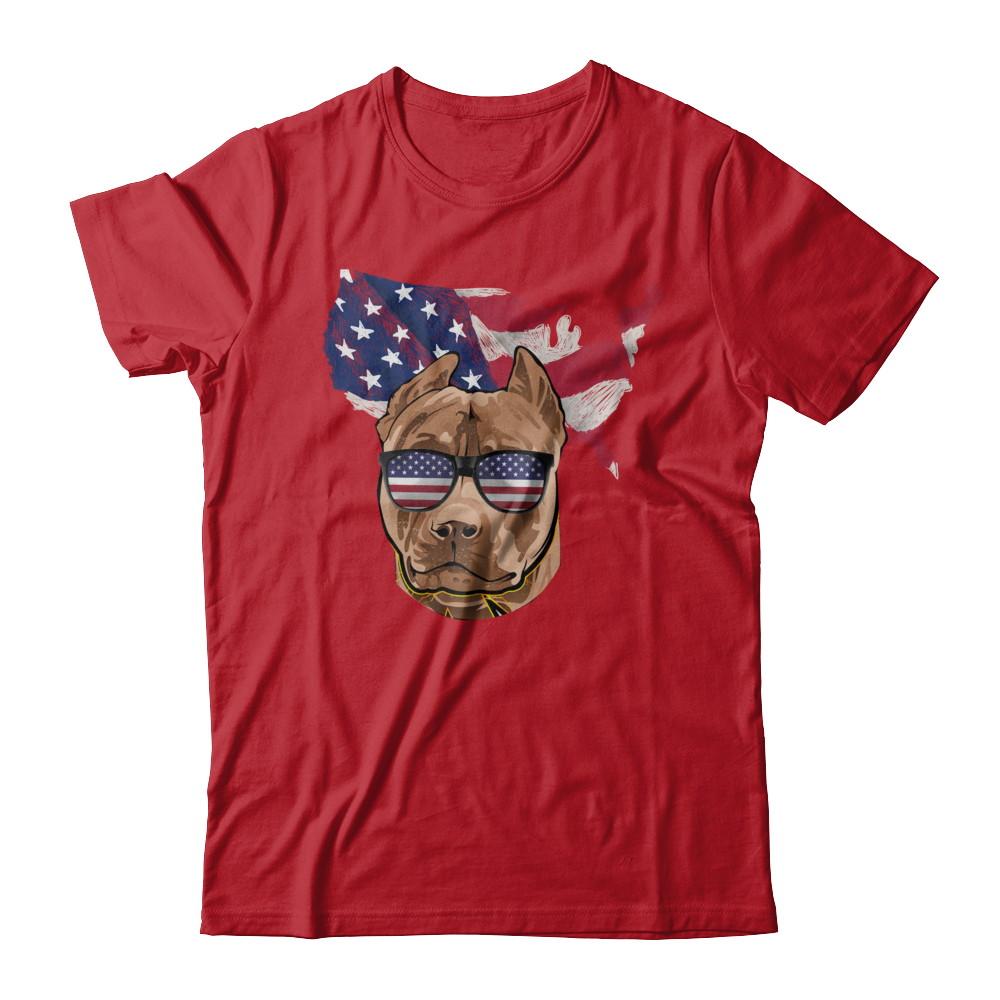 Funny Patriot Pit bull Dog 4Th Of July American Flag-T-Shirt & Hoodie-Classic T-Shirt-Red