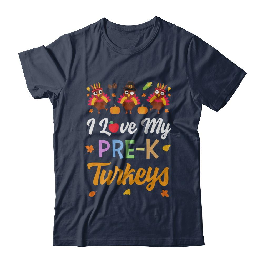 I Love My Pre-K Turkeys Pumpkin Student School Teacher-T-Shirt & Sweatshirt-Classic T-Shirt-Navy
