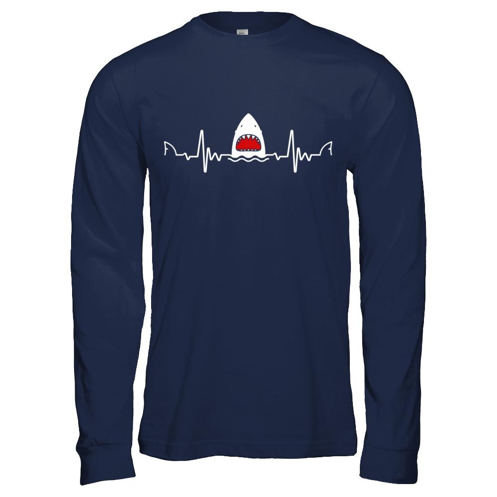Funny Shark Heartbeat Lovers Gift-T-Shirt & Hoodie-Long Sleeve T-Shirt-Navy