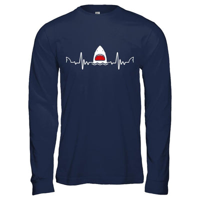 Funny Shark Heartbeat Lovers Gift-T-Shirt & Hoodie-Long Sleeve T-Shirt-Navy