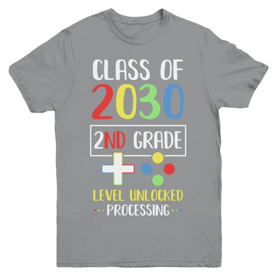 Class Of 2030 2nd Grade Level Unlock Gaming Back Go School Youth-Youth Shirt-Youth T-Shirt-Sport Grey