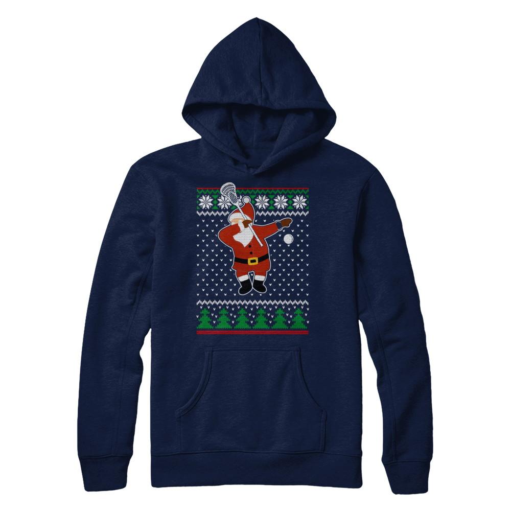 Dabbing Santa Lacrosse Ugly Sweater Christmas-T-Shirt & Sweatshirt-Pullover Hoodie-Navy