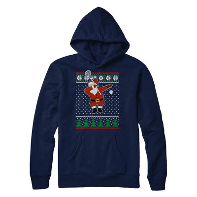 Dabbing Santa Lacrosse Ugly Sweater Christmas-T-Shirt & Sweatshirt-Pullover Hoodie-Navy