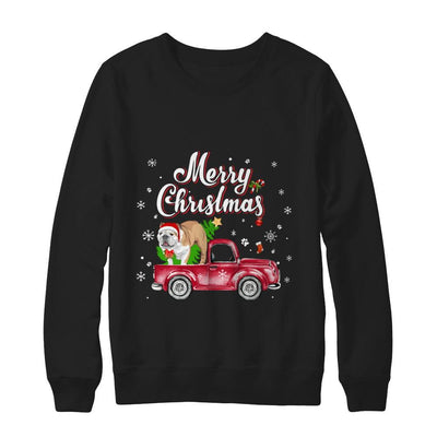 Bulldog Retriever Rides Red Truck Christmas Pajama-T-Shirt & Sweatshirt-Crewneck Sweatshirt-Black