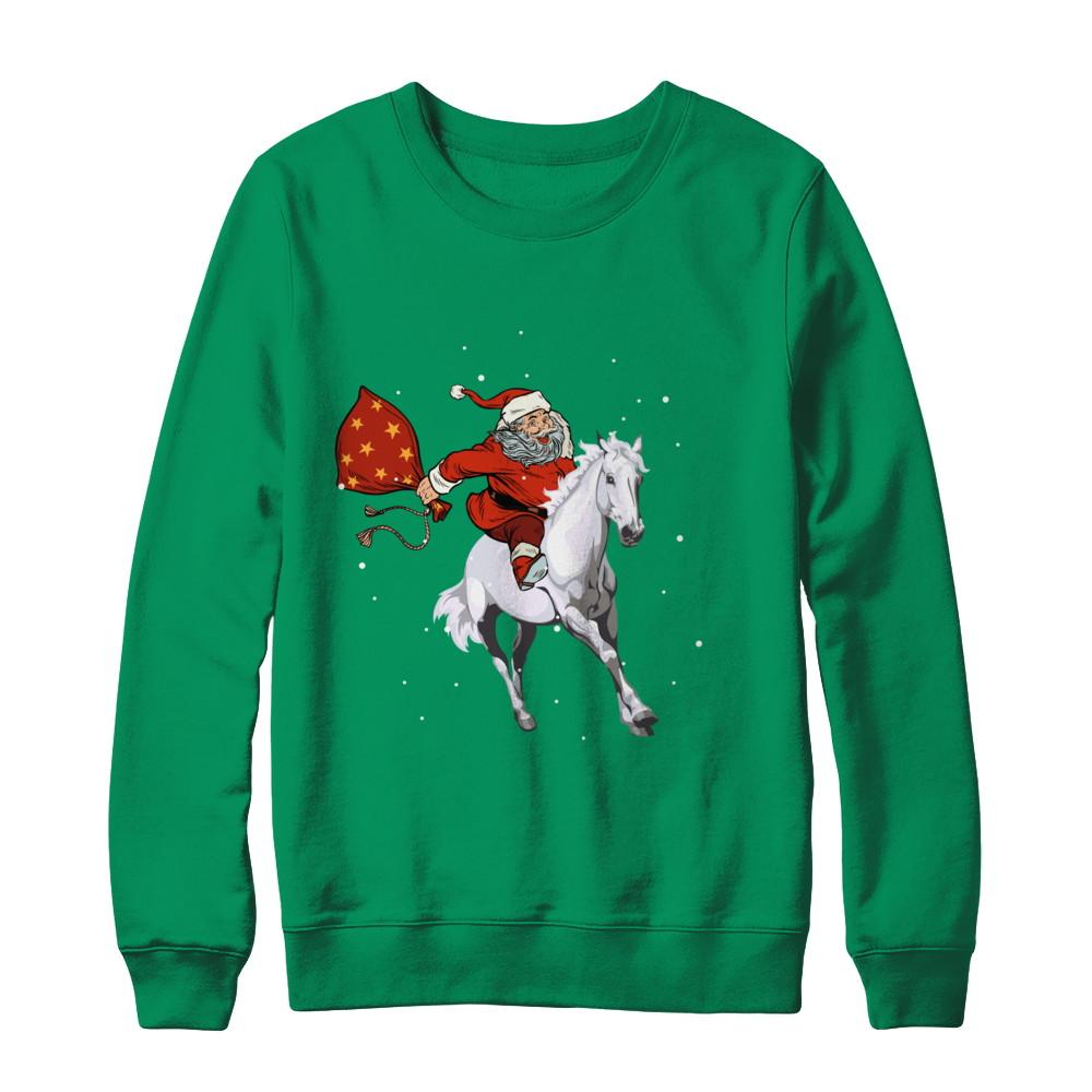 Horse Christmas Santa Rider-T-Shirt & Sweatshirt-Crewneck Sweatshirt-Irish Green