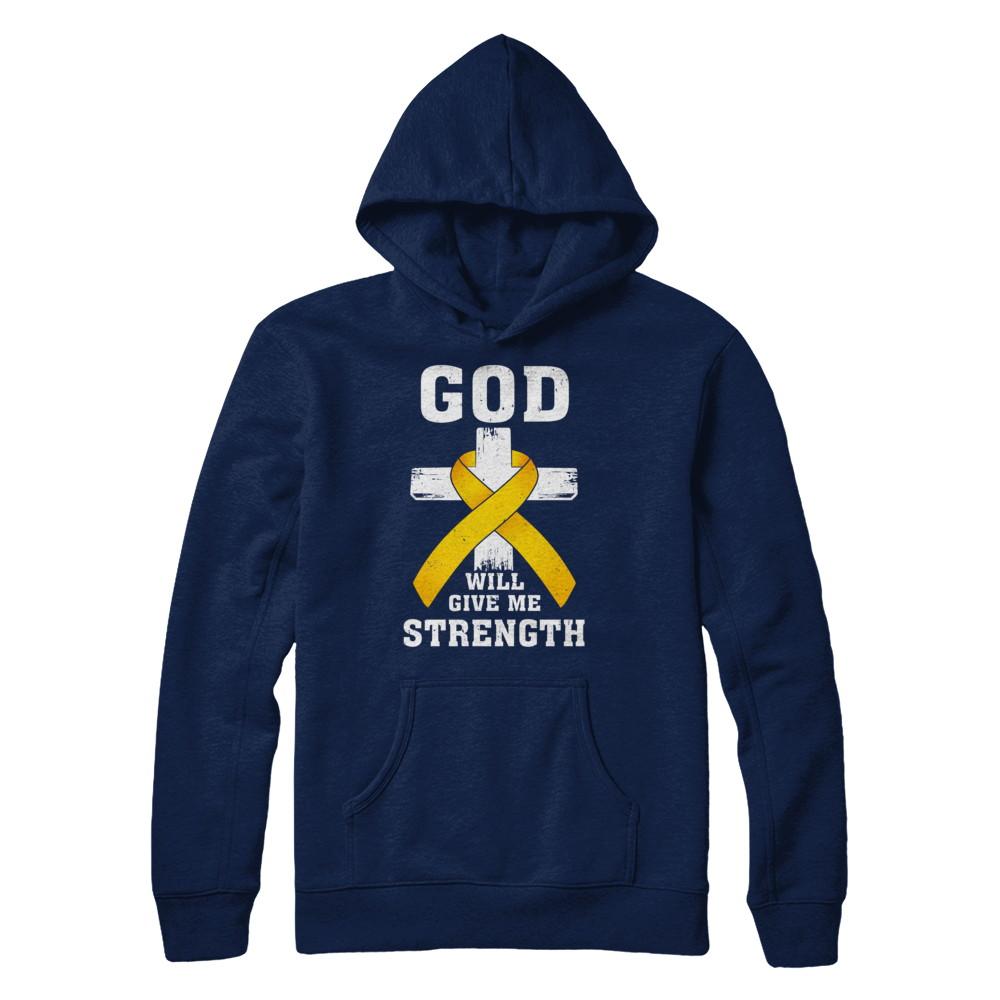 God Will Give Me Strength Gold Yellow Cancer Ribbon Gift-T-Shirt & Hoodie-Pullover Hoodie-Navy