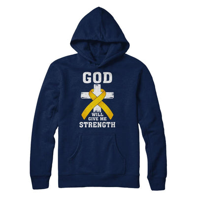 God Will Give Me Strength Gold Yellow Cancer Ribbon Gift-T-Shirt & Hoodie-Pullover Hoodie-Navy