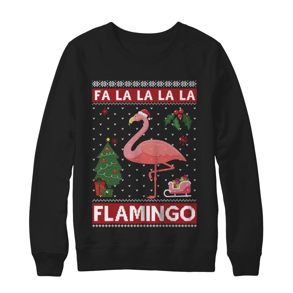 Cute Pink Flamingo Santa Hat Merry Christmas Sweater-T-Shirt & Sweatshirt-Crewneck Sweatshirt-Black