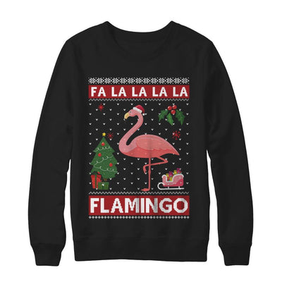 Cute Pink Flamingo Santa Hat Merry Christmas Sweater-T-Shirt & Sweatshirt-Crewneck Sweatshirt-Black