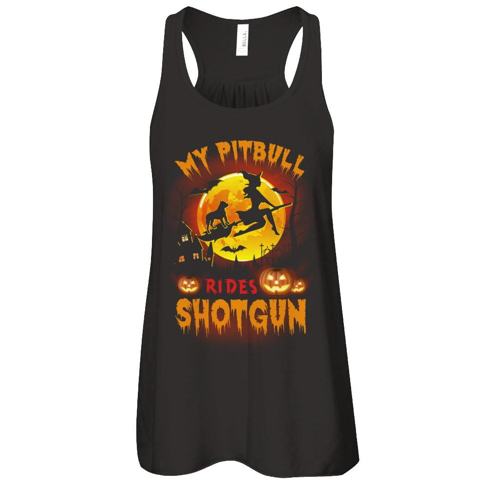 My Pitbull Rides Shotgun Halloween Dog-T-Shirt & Tank Top-Women's Flowy Racerback Tank-Black