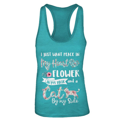 I Just Want Peace In My Heart A Cat By My Side Funny Cat-T-Shirt & Tank Top-Women's Ideal Racerback Tank-Tahiti Blue