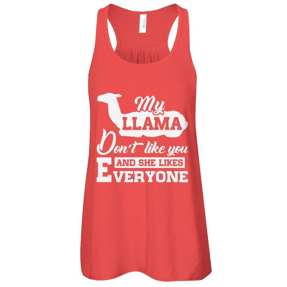 My Llama Don't Like You And She Likes Everyone-T-Shirt & Tank Top-Women's Flowy Racerback Tank-Red