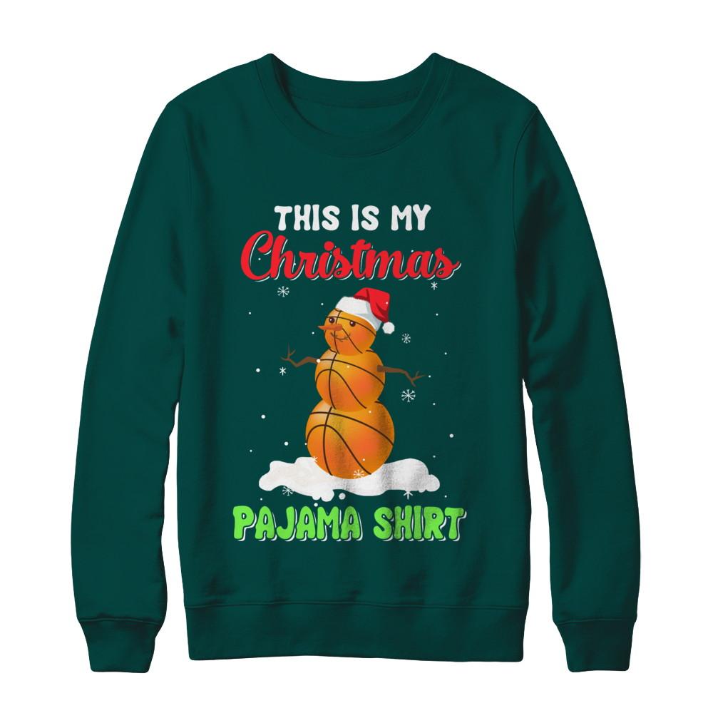 This Is My Christmas Pajama Xmas Snowman Basketball-T-Shirt & Sweatshirt-Crewneck Sweatshirt-Deep Forest