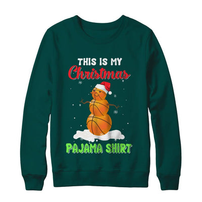 This Is My Christmas Pajama Xmas Snowman Basketball-T-Shirt & Sweatshirt-Crewneck Sweatshirt-Deep Forest
