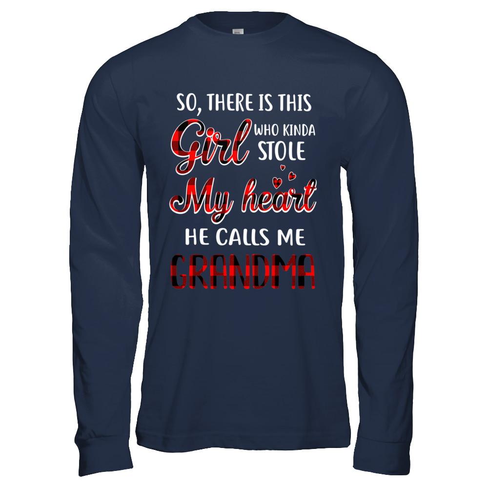 This Girl Who Kinda Stole My Heart He Calls Me Grandma-T-Shirt & Hoodie-Long Sleeve T-Shirt-Navy