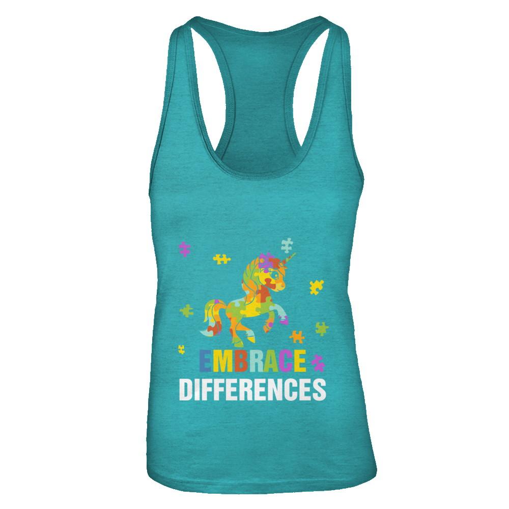 Autism Awareness Puzzle Piece Unicorn Embrace Differences-T-Shirt & Tank Top-
