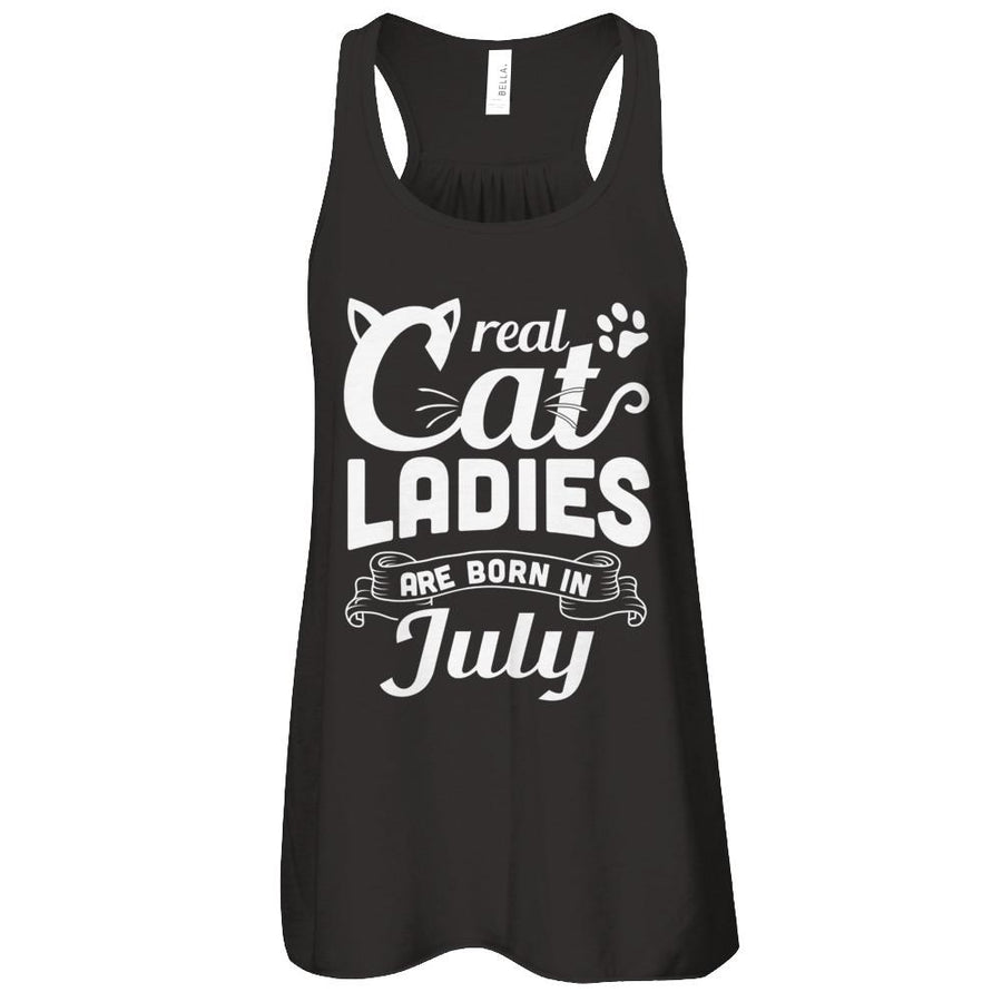 Real Cat Ladies Are Born In July Cat Day-T-Shirt & Tank Top-Women's Flowy Racerback Tank-Black