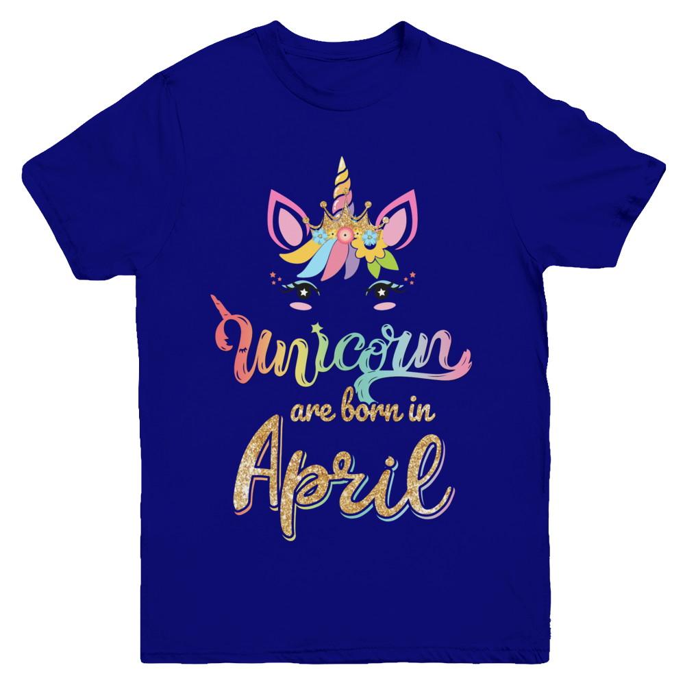 Cute Unicorns Are Born In April Birthday Gift Youth-Youth Shirt-Youth T-Shirt-Navy