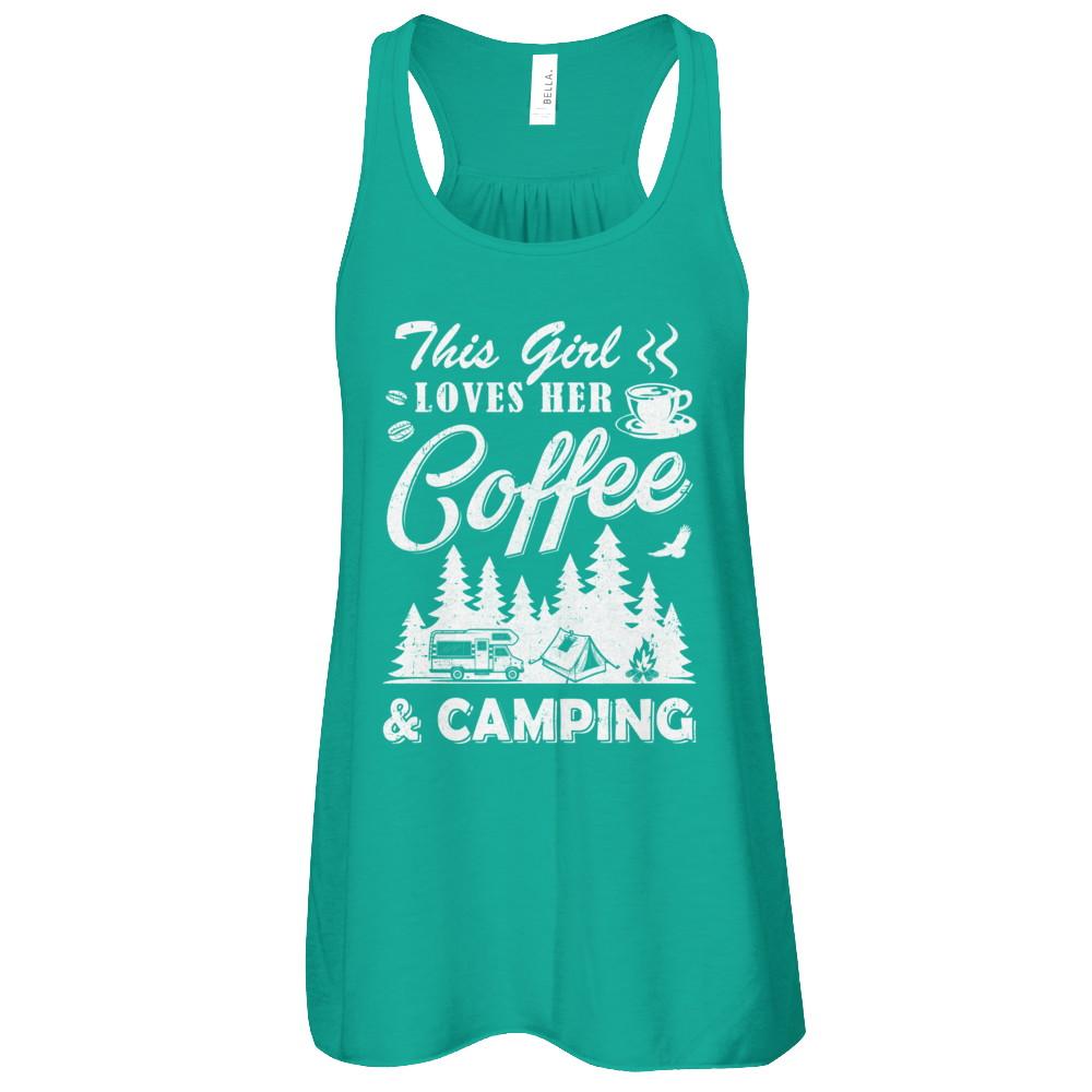 This Girl Loves Her Coffee And Camping-T-Shirt & Tank Top-Women's Flowy Racerback Tank-Kelly