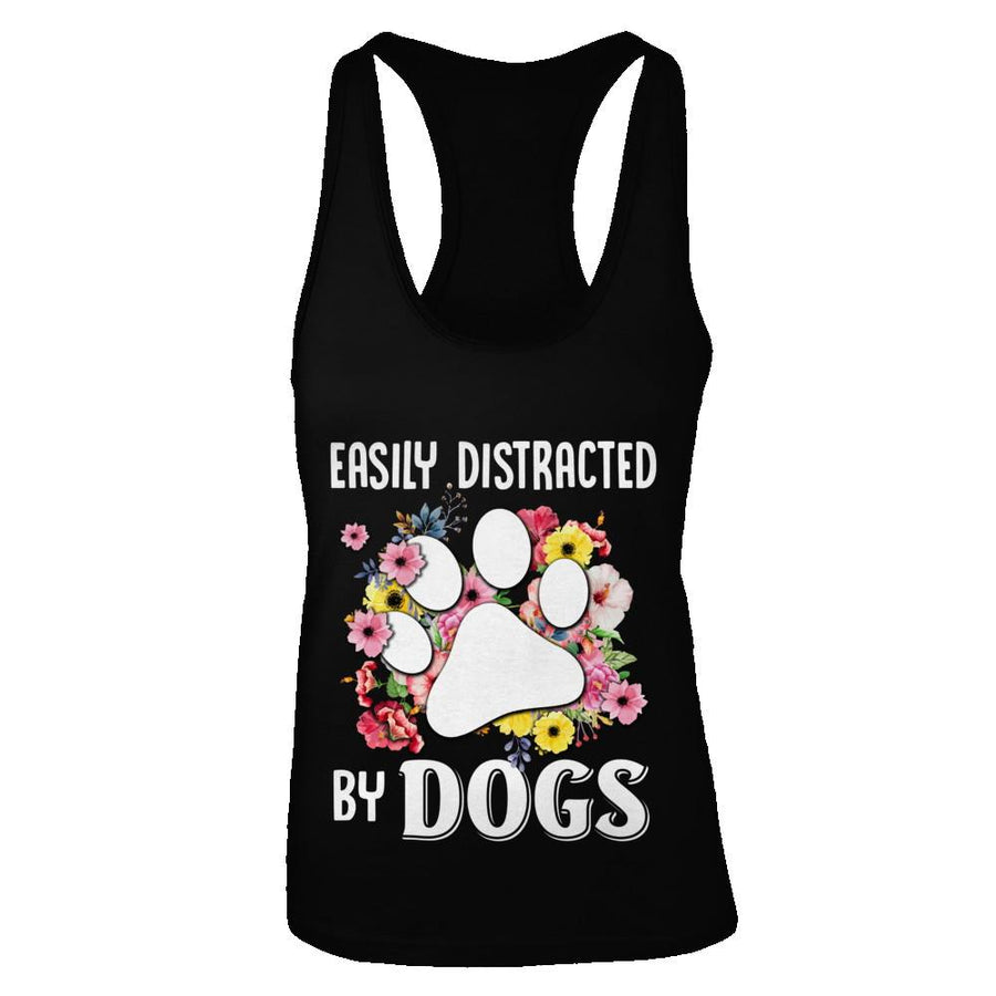 Easily Distracted By Dogs-T-Shirt & Tank Top-Women's Ideal Racerback Tank-Black