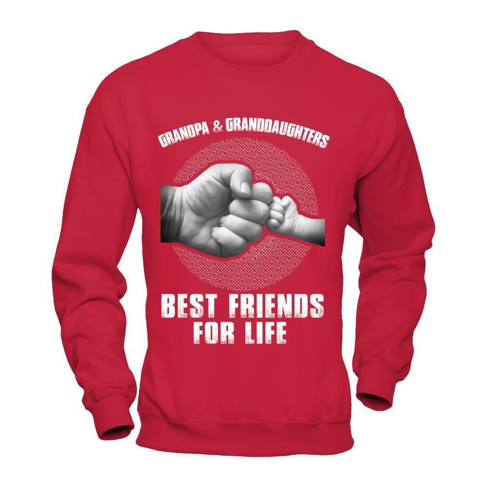 Grandpa And Granddaughters Best Friends For Life-T-Shirt & Hoodie-Crewneck Sweatshirt-Red