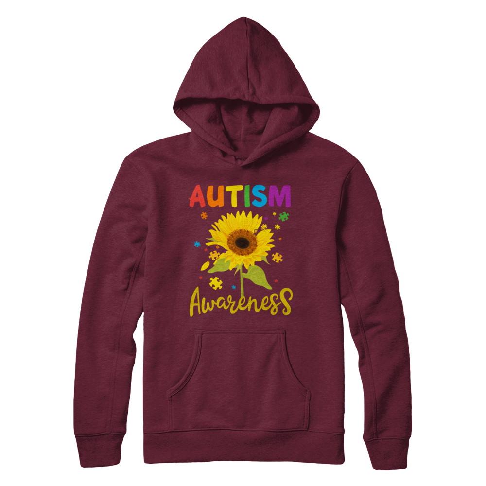Autism Awareness Puzzle Sunflower-T-Shirt & Hoodie-Pullover Hoodie-Maroon