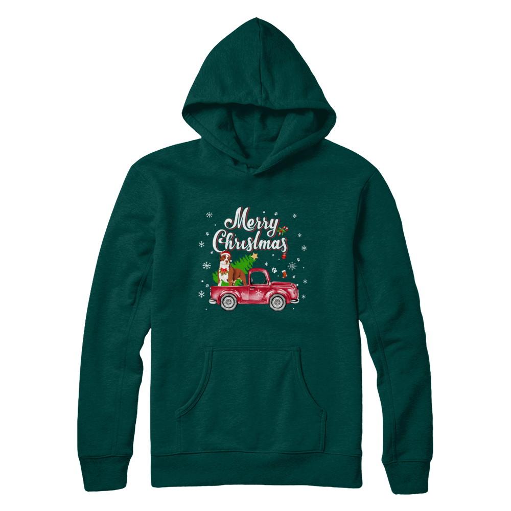 Pitbull Retriever Rides Red Truck Christmas Pajama-T-Shirt & Sweatshirt-Pullover Hoodie-Deep Forest