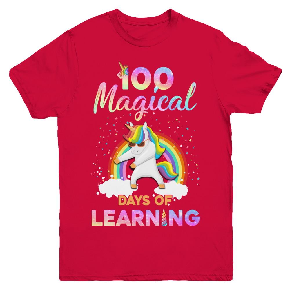 100 Magical Days of Learning Flossing Unicorn Youth-Youth Shirt-Youth T-Shirt-Red