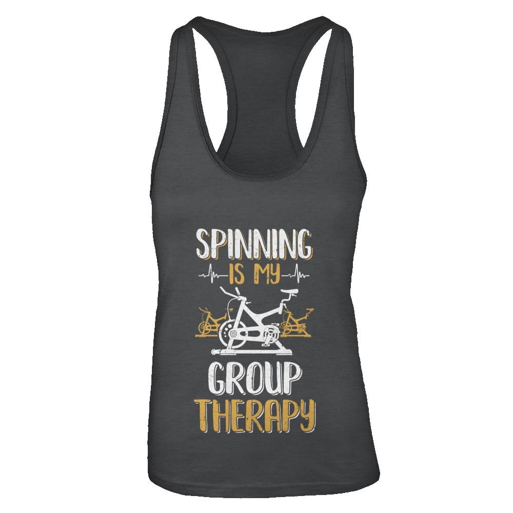 Fitness Gym Mom Spinning Is My Group Therapy-T-Shirt & Tank Top-Women's Ideal Racerback Tank-Black