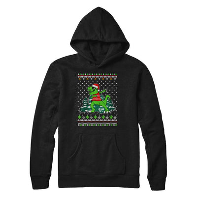 Funny Dab Dabbing Dinosaur Ugly Christmas Sweater Xmas-T-Shirt & Sweatshirt-Pullover Hoodie-Black