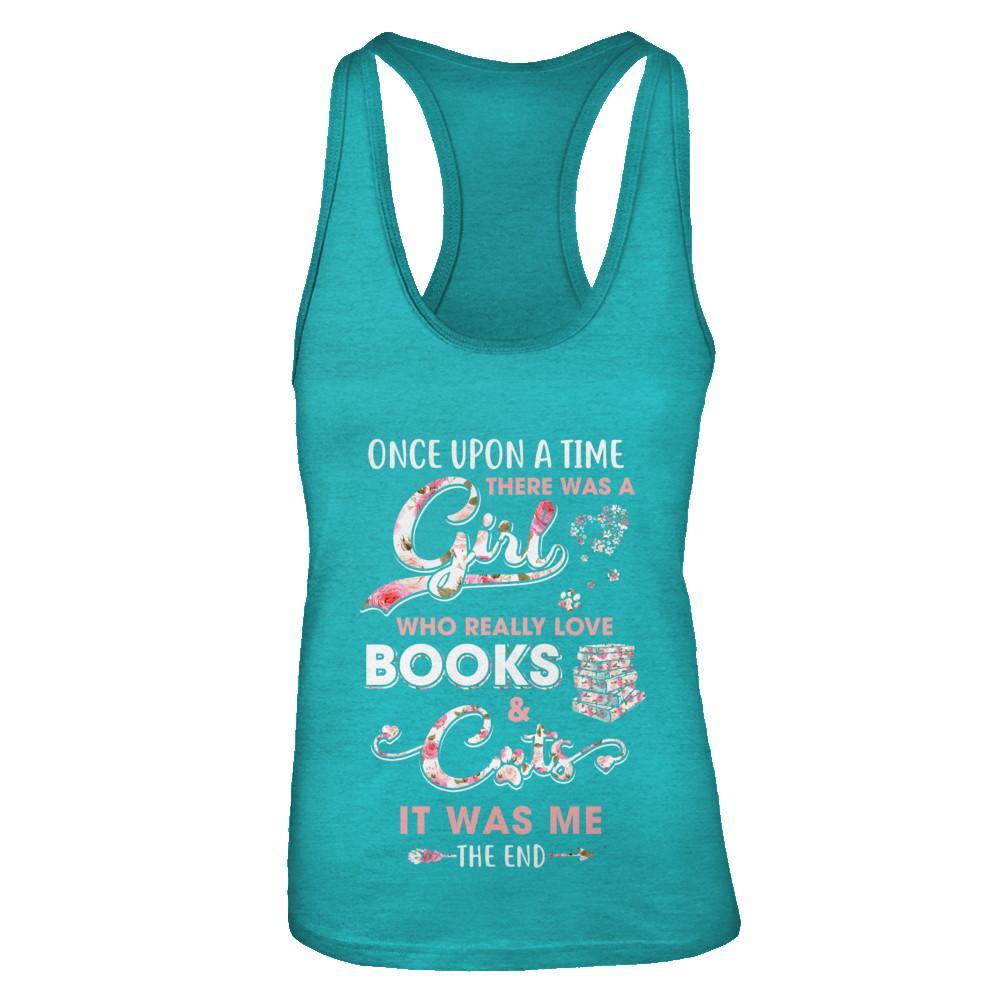 There Was A Girl Who Really Loved Books And Cats-T-Shirt & Tank Top-Women's Ideal Racerback Tank-Tahiti Blue