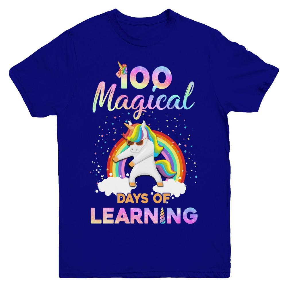 100 Magical Days of Learning Flossing Unicorn Youth-Youth Shirt-Youth T-Shirt-Navy