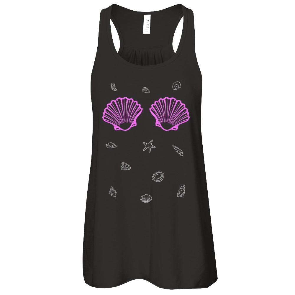 Mermaid Shell Sea Shell Bra Top-T-Shirt & Tank Top-Women's Flowy Racerback Tank-Black