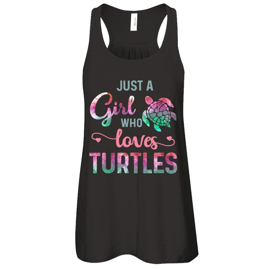 Just A Girl Who Loves Turtles Turtle Lover-T-Shirt & Tank Top-Women's Flowy Racerback Tank-Black
