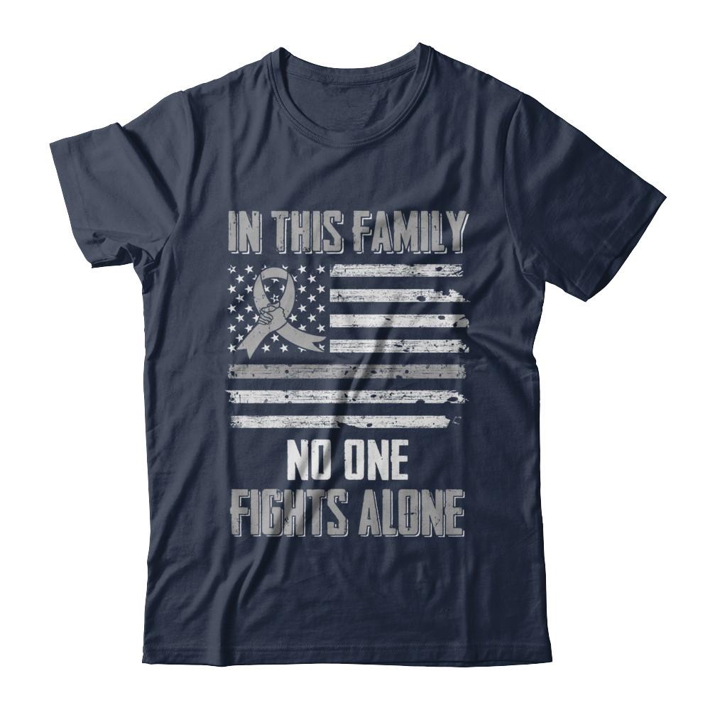 In This Family No One Fights Alone Brain Cancer-T-Shirt & Hoodie-Classic T-Shirt-Navy