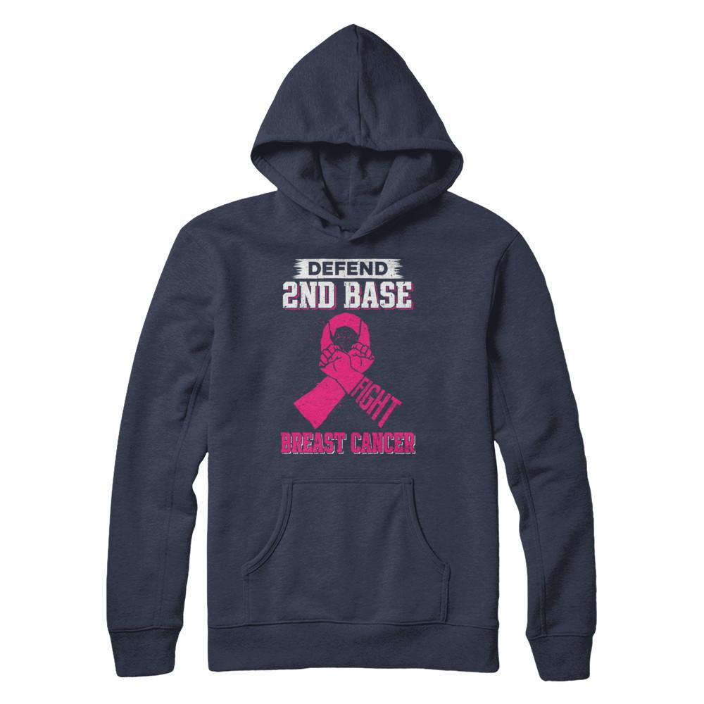 Defend 2nd Base Fight Breast Cancer Awareness-T-Shirt & Hoodie-Pullover Hoodie-Navy