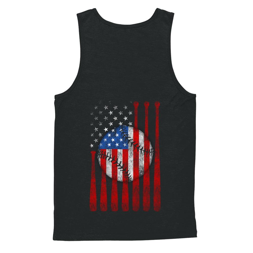 American Flag Vintage Baseball-T-Shirt & Hoodie-Unisex Tank-Black