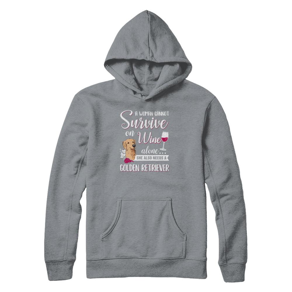 A Woman Can't Survive On Wine Alone Golden Retriever Dog-T-Shirt & Tank Top-Pullover Hoodie-Light Steel