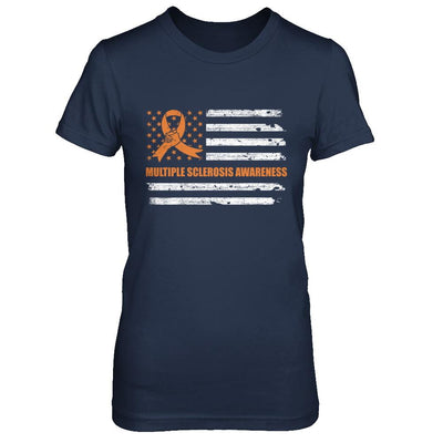 Orange Ribbon Multiple Sclerosis Awareness US Flag-T-Shirt & Hoodie-Women's T-Shirt-Navy