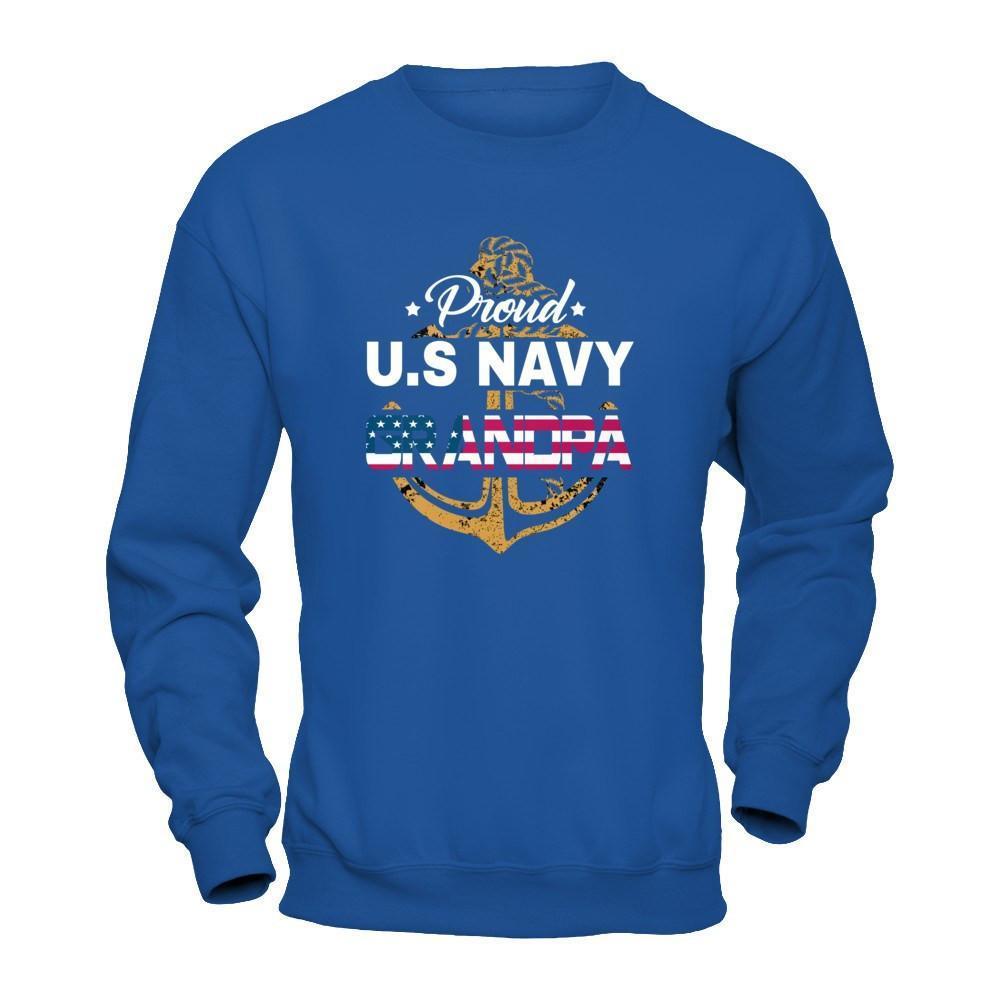 Proud US Navy Grandpa-T-Shirt & Hoodie-Crewneck Sweatshirt-Royal
